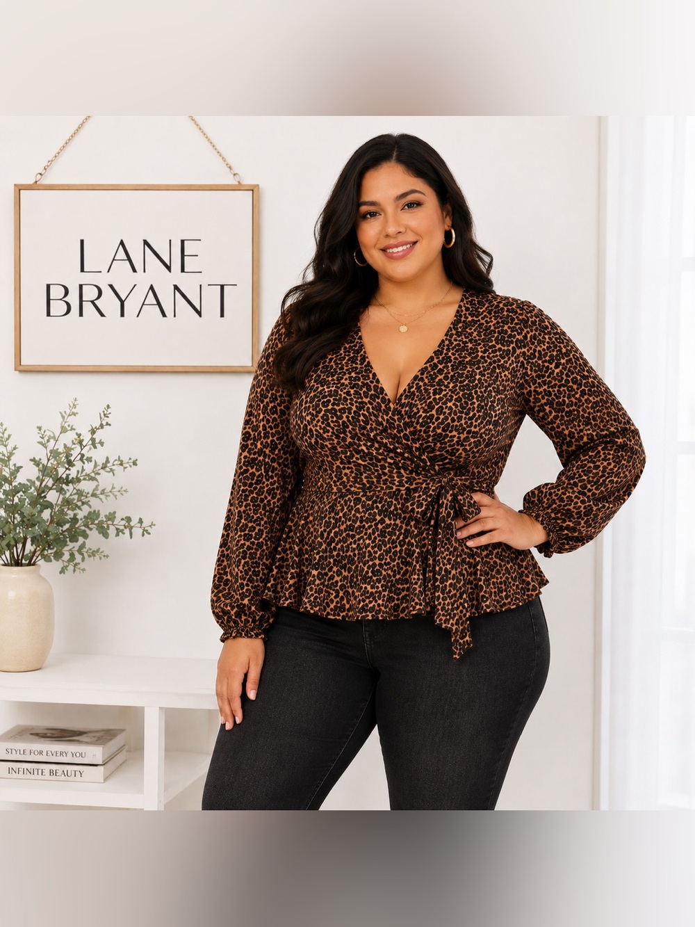 NWT Lane Bryant Brown and Black Wrap Blouse Long Sleeve (26)